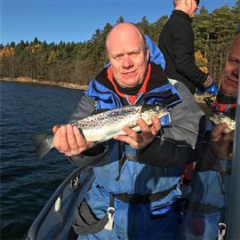 Liten blank havsöring tagen i slutet av oktober